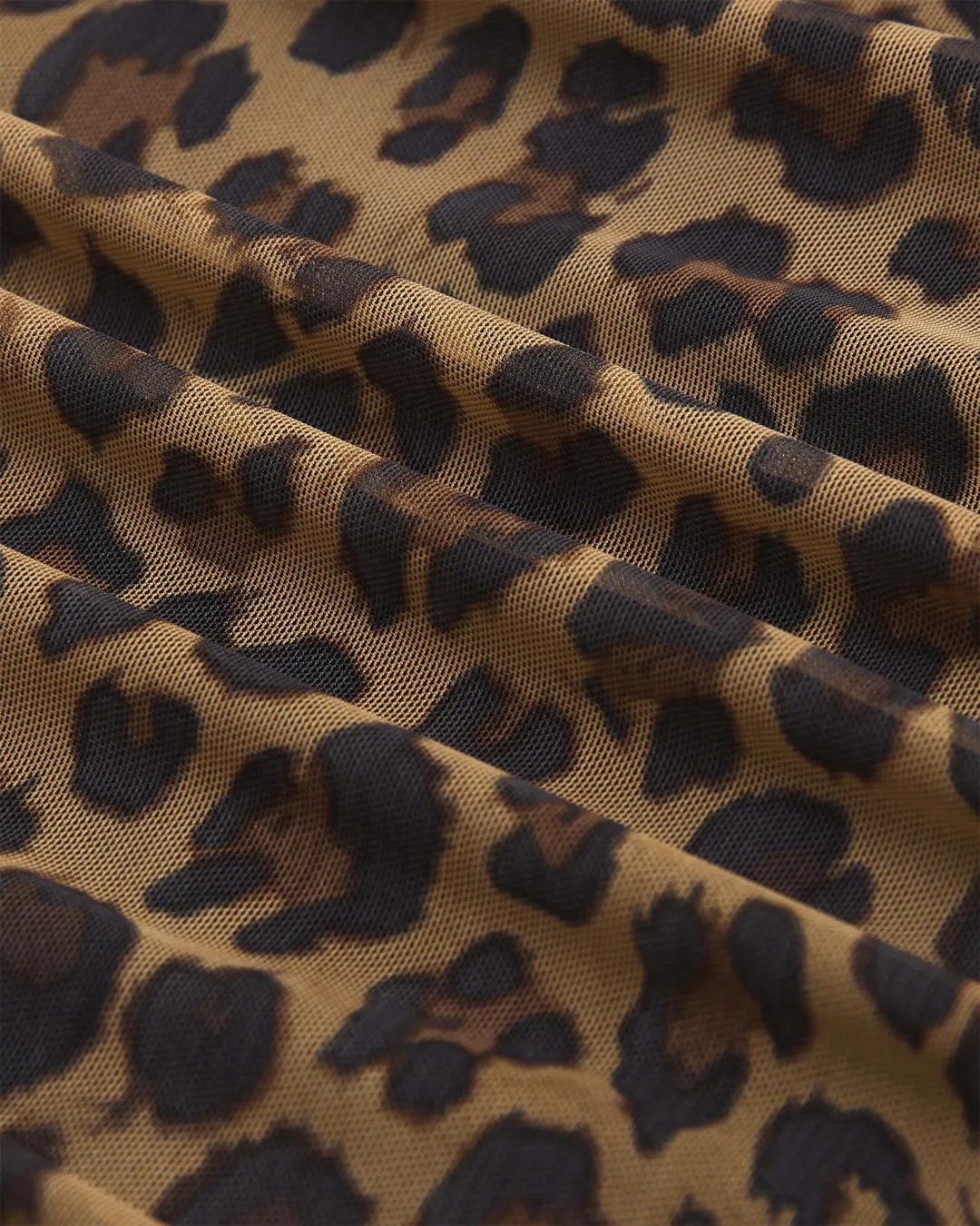 Leopard Print Mesh Panel Fitted Crop Top - Image 5