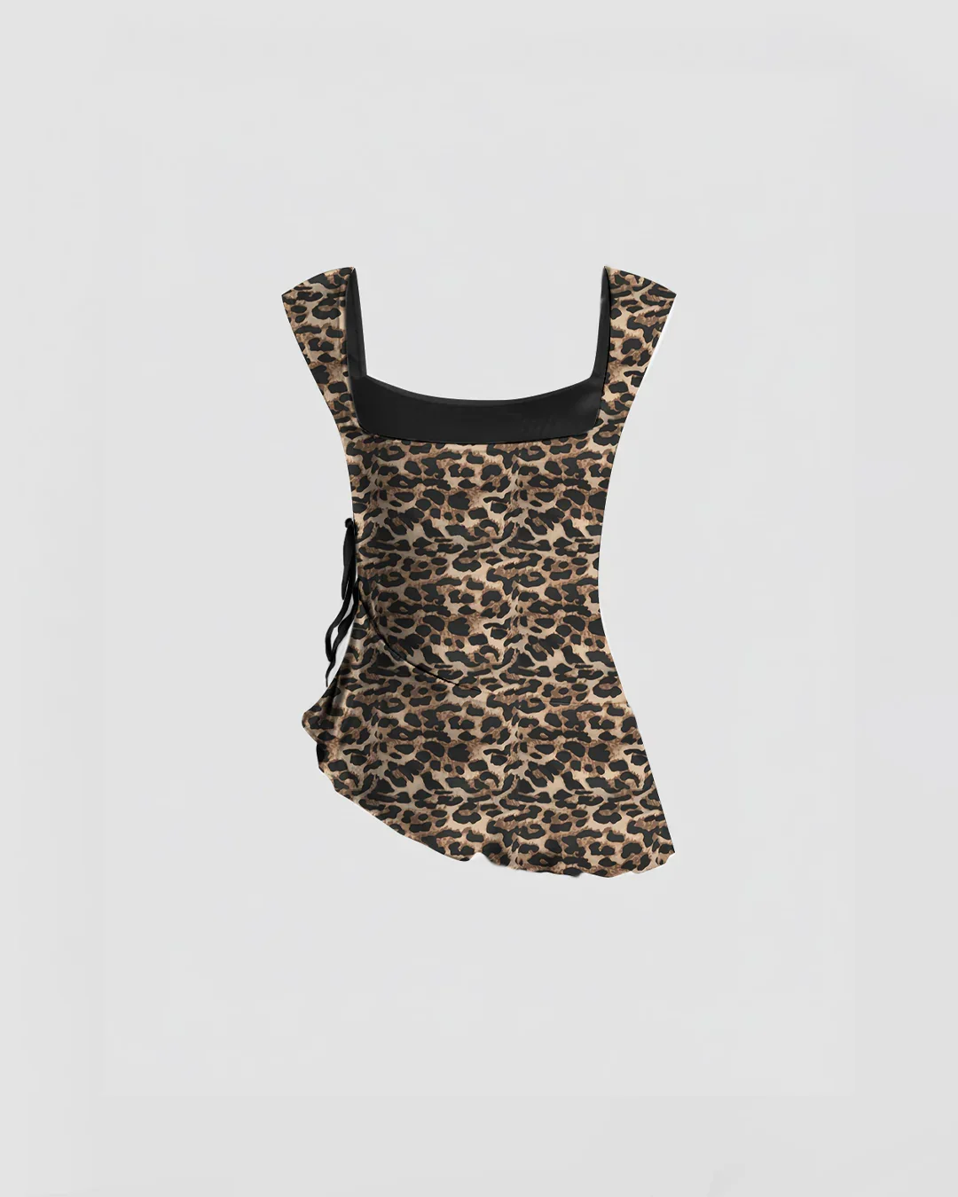 Leopard Print Square Neck Sleeveless Top with Asymmetrical Hem - Image 2