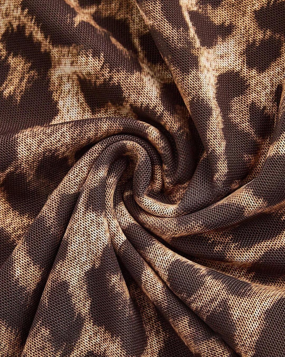 Leopard Printed Mesh Bell Sleeve Backless Bodycon Dress - Image 3