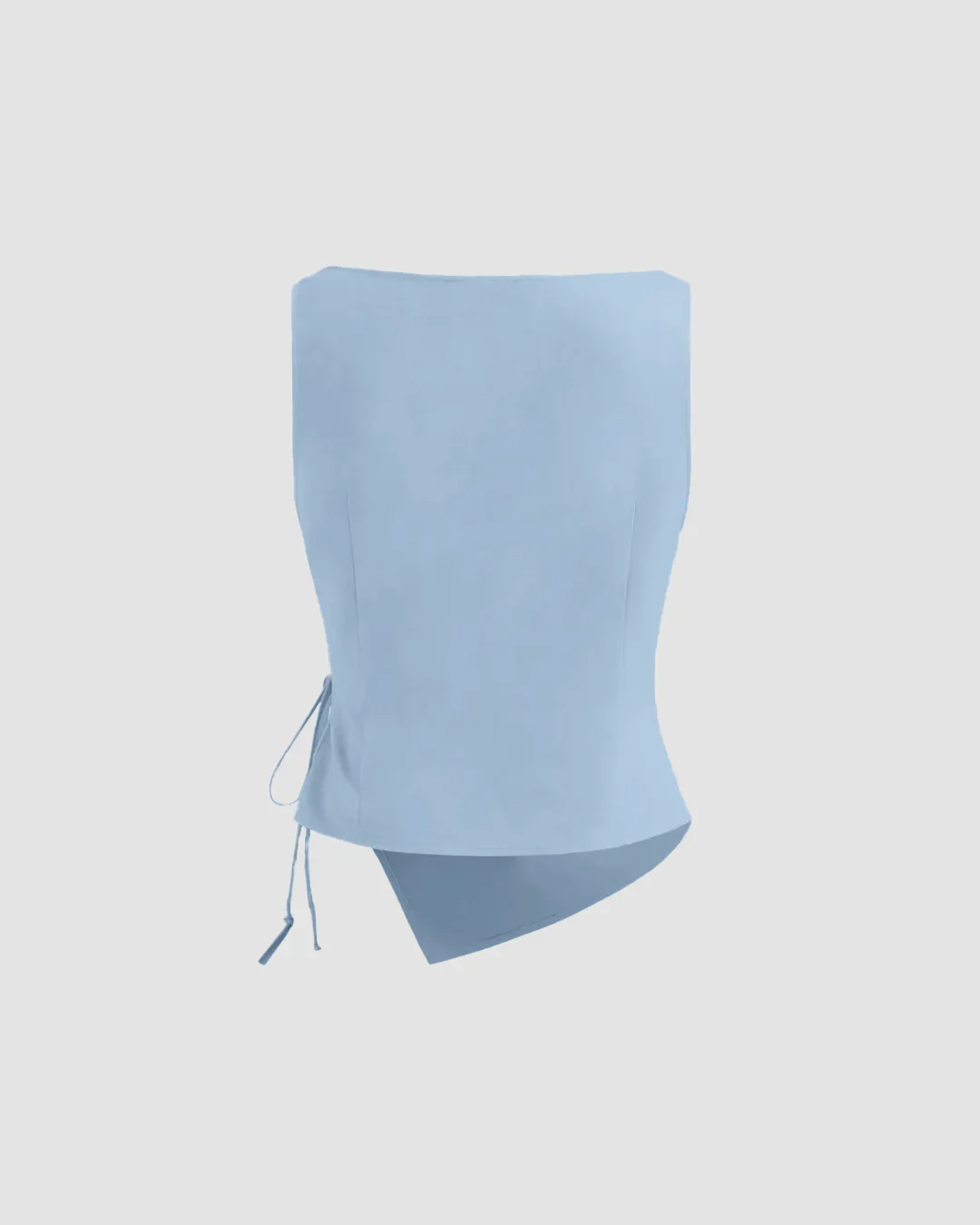 Light Blue Asymmetrical Ruched Side Tie Sleeveless Top - Image 3