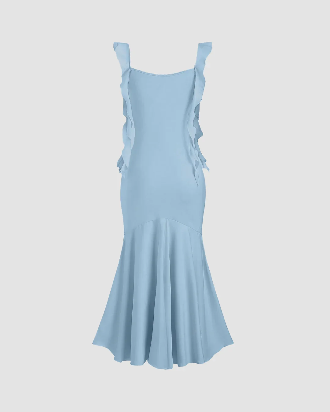 Light Blue Ruffle Strap Fishtail Midi Dress - Image 3