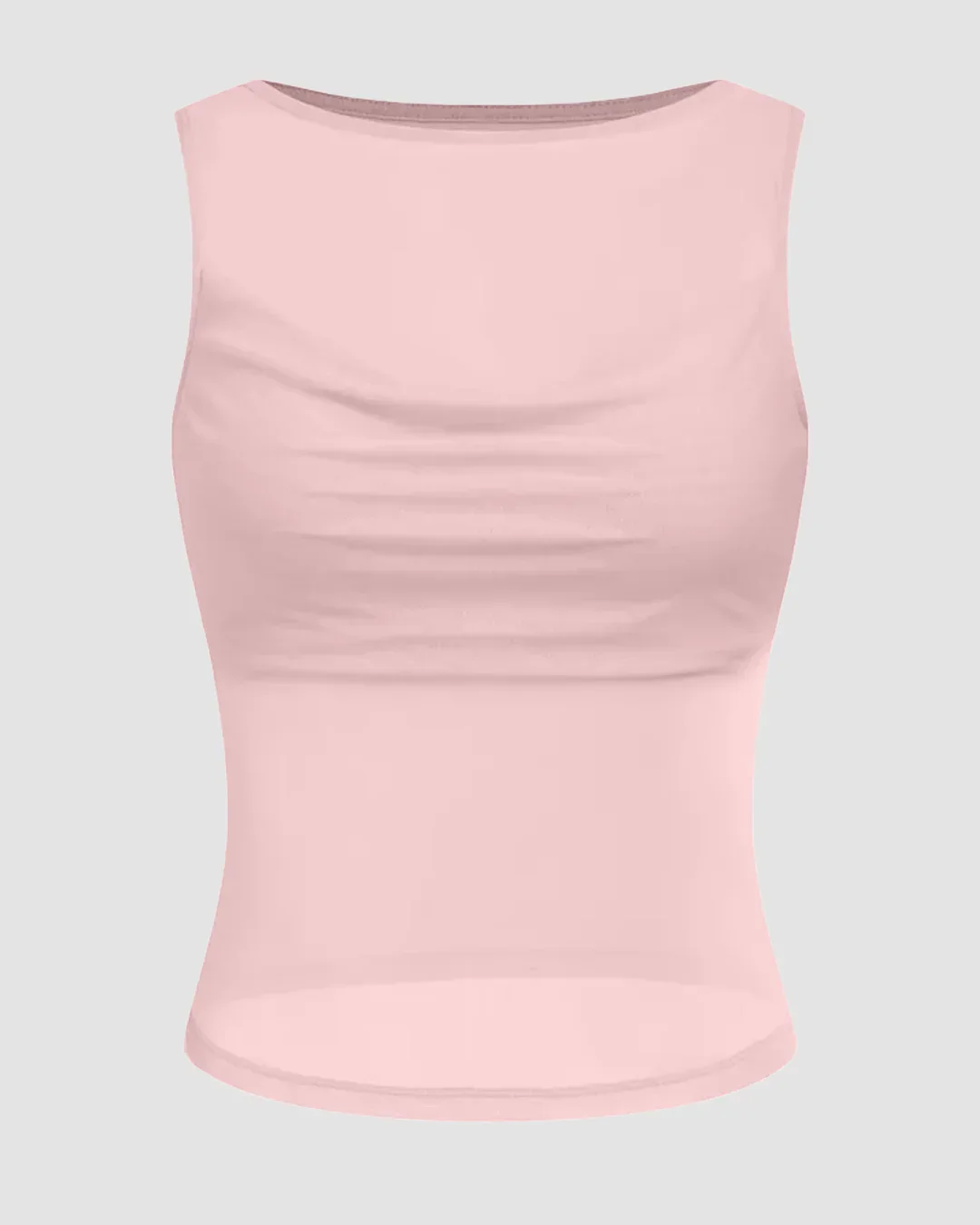 Light Pink Sleeveless Sheer Mesh Ruched Crop Top