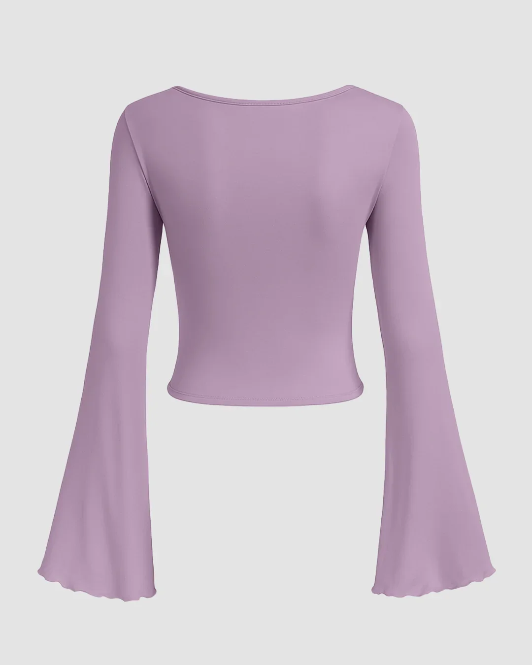Lilac Solid Tie Front Bell Sleeve Mesh Crop Top - Image 2