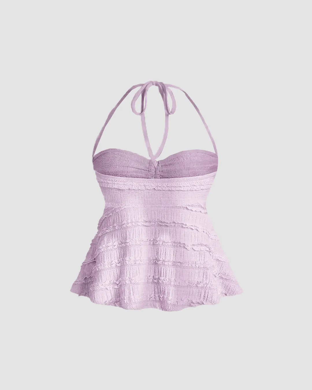 Lilac Textured Halter Neck Peplum Top - Image 2
