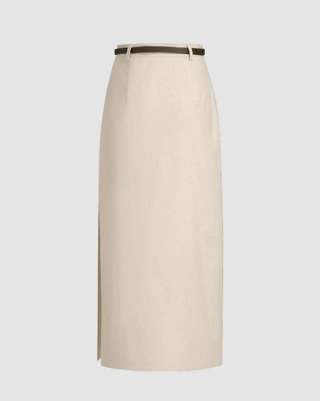 Linen-blend Mid Rise Solid Midi Skirt Without Belt In Apricot - Image 2