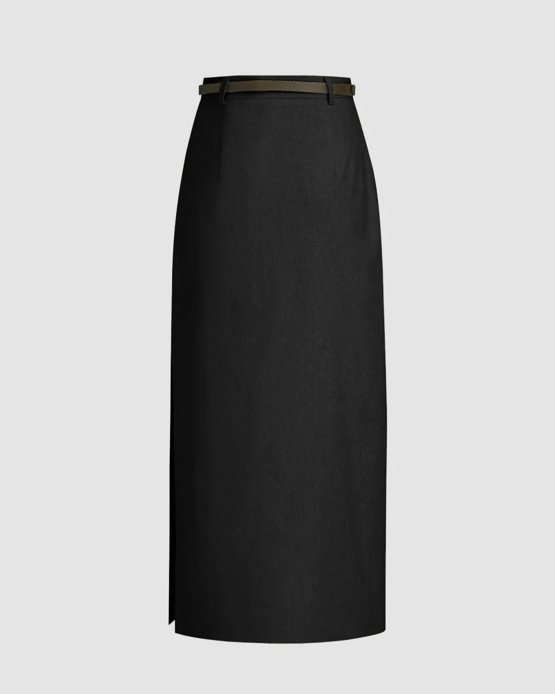 Linen-blend Mid Rise Solid Midi Skirt Without Belt In Black - Image 3