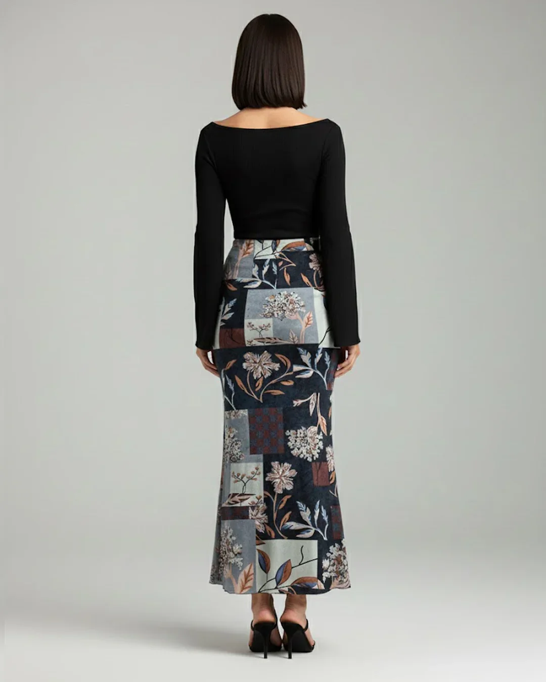 Long Sleeve Fitted Top & Floral Print Midi Skirt Co-ords Set - Image 4