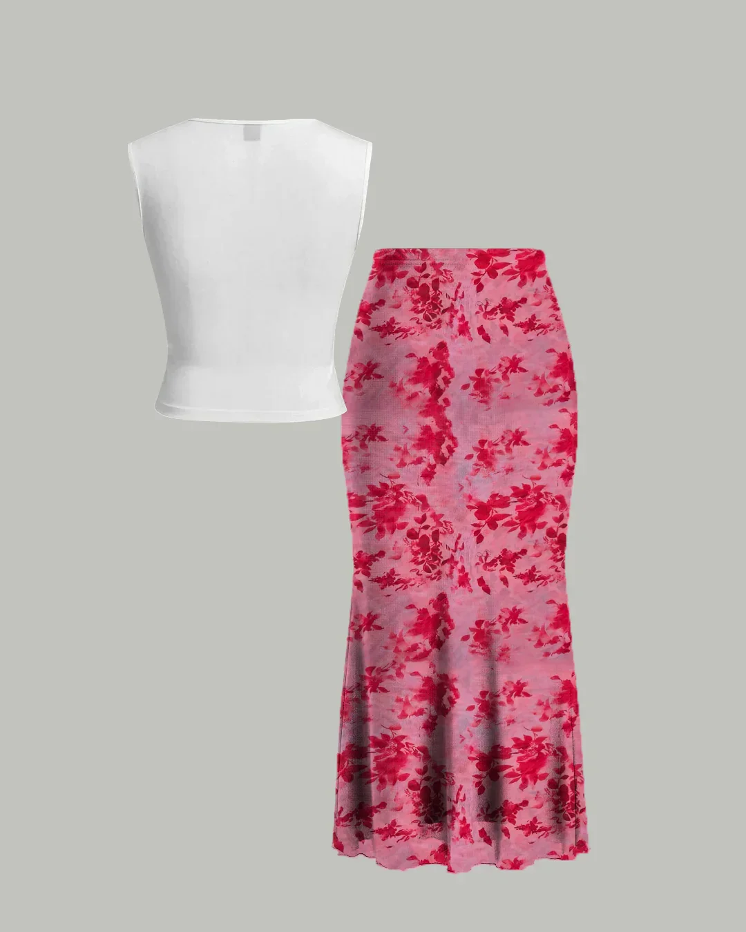 Long Sleeve Fitted Top & Floral Print Midi Skirt Co-ords Set - Image 2