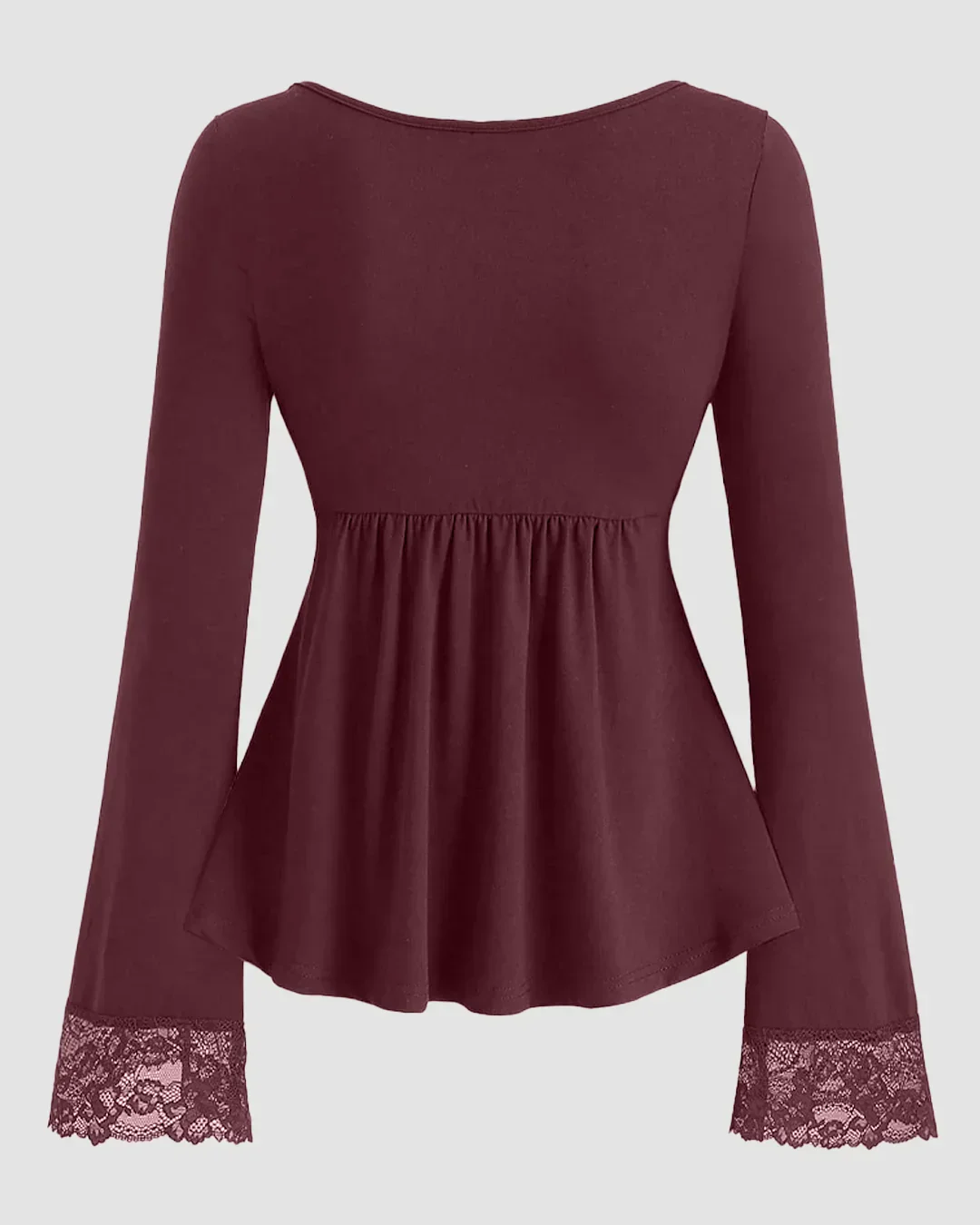Loose Fit Long Sleeve Pleated Hem Casual Top in Maroon - Image 2