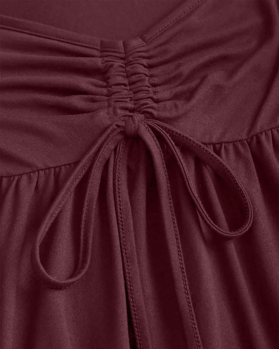 Loose Fit Long Sleeve Pleated Hem Casual Top in Maroon - Image 3