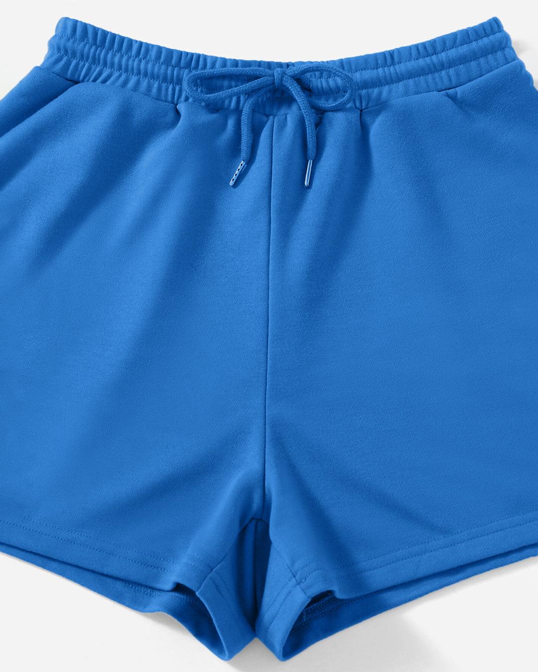 Loungewear Basics Solid Color Shorts With crop Top In Blue - Image 4
