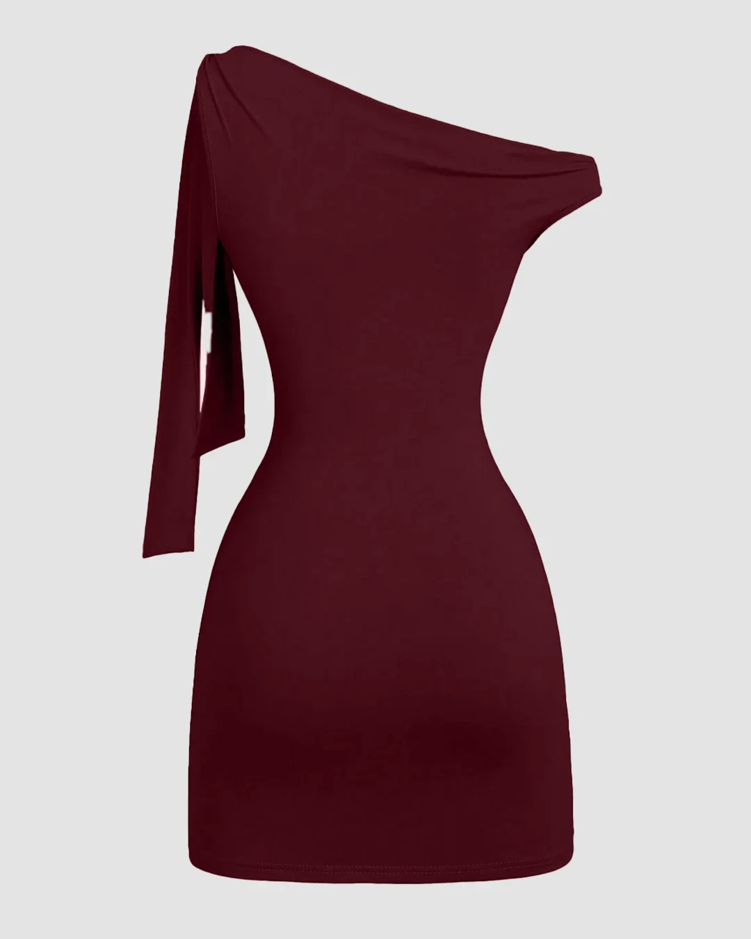 Maroon Asymmetrical Neck Bodycon Mini Dress - Image 2