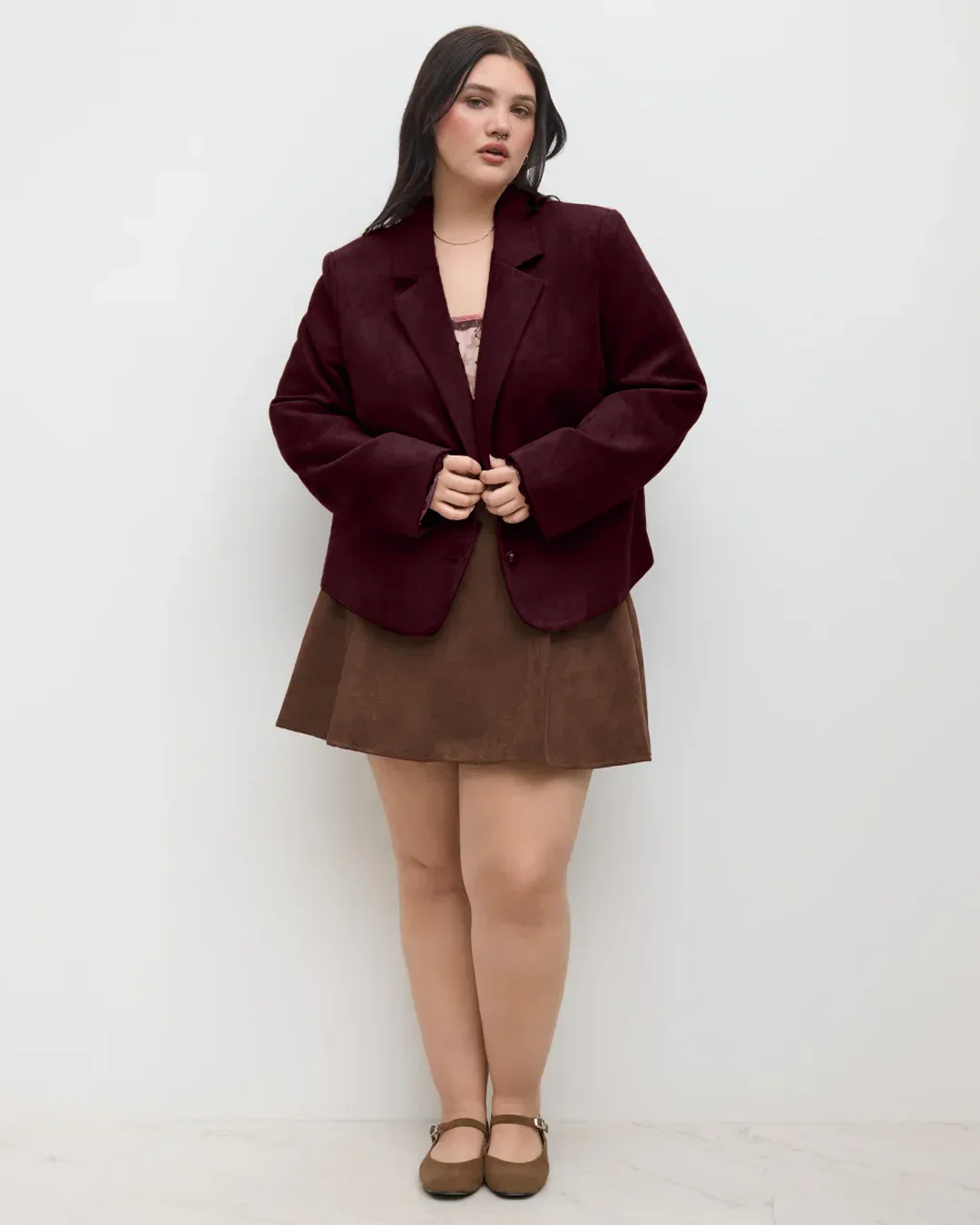 Maroon Collared Buttoned Long Sleeve Jacket Curve & Plus - Image 3