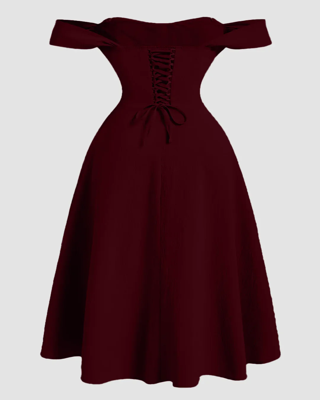 Maroon Faux Fishbone Design Romantic One-Shoulder Dress Curve & Plus - Image 2