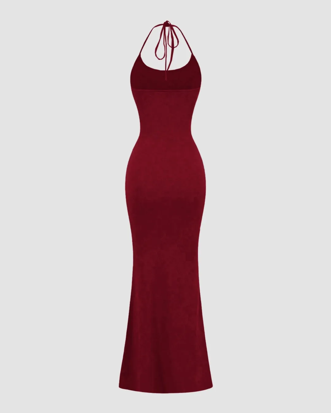 Halter Neck Bodycon Dress with Open Back in Maroon - Image 3