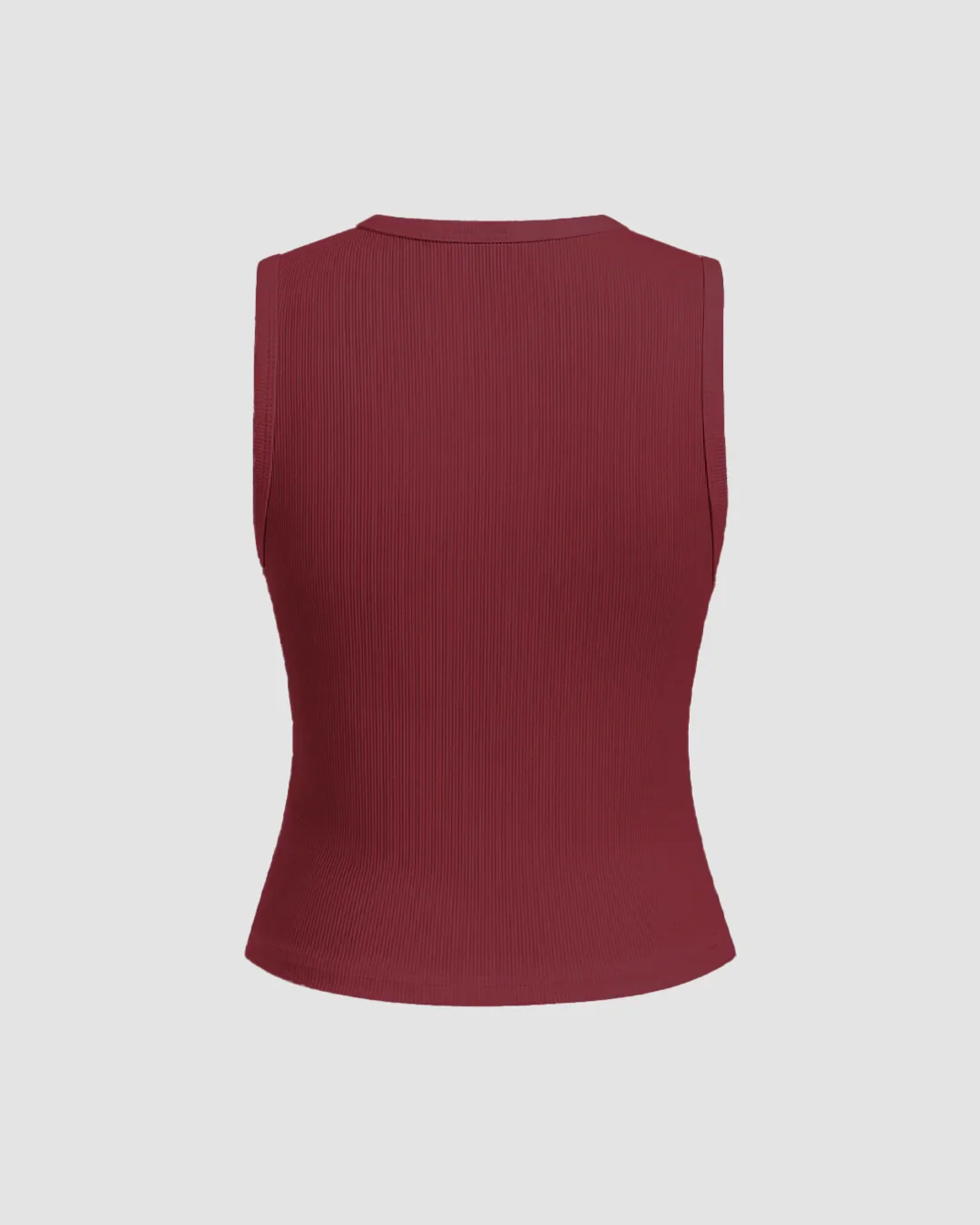 Maroon Ribbed Button-Down Sleeveless Top - Image 2