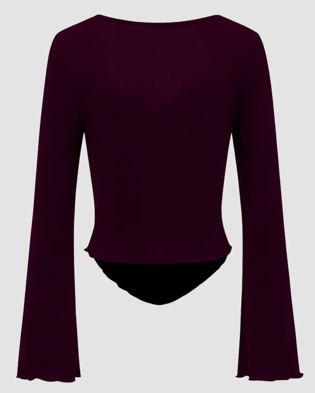 Party Ribbed Twist Front Long Sleeve Top in Maroon - Image 2