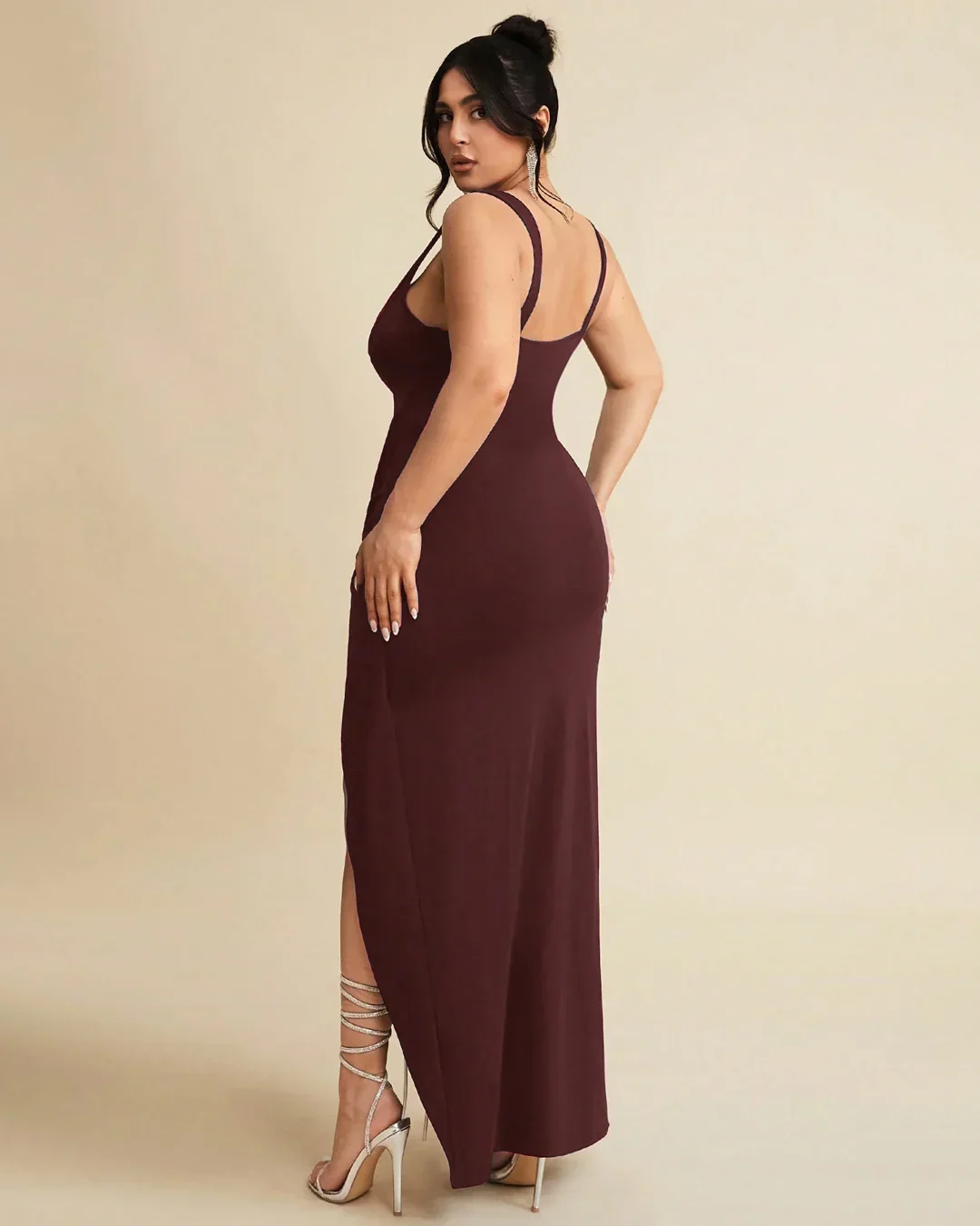 Maroon Wrap Front Corset Style Maxi Dress Curve & Plus - Image 2