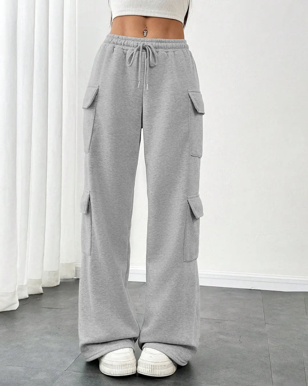 Melange Women's Cargo Trousers With Side Pockets and Drawstring Waist - Image 2
