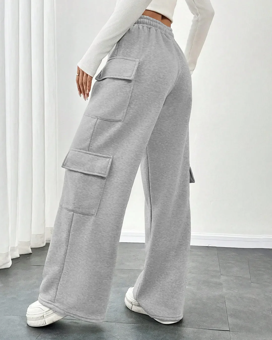 Melange Women's Cargo Trousers With Side Pockets and Drawstring Waist - Image 3