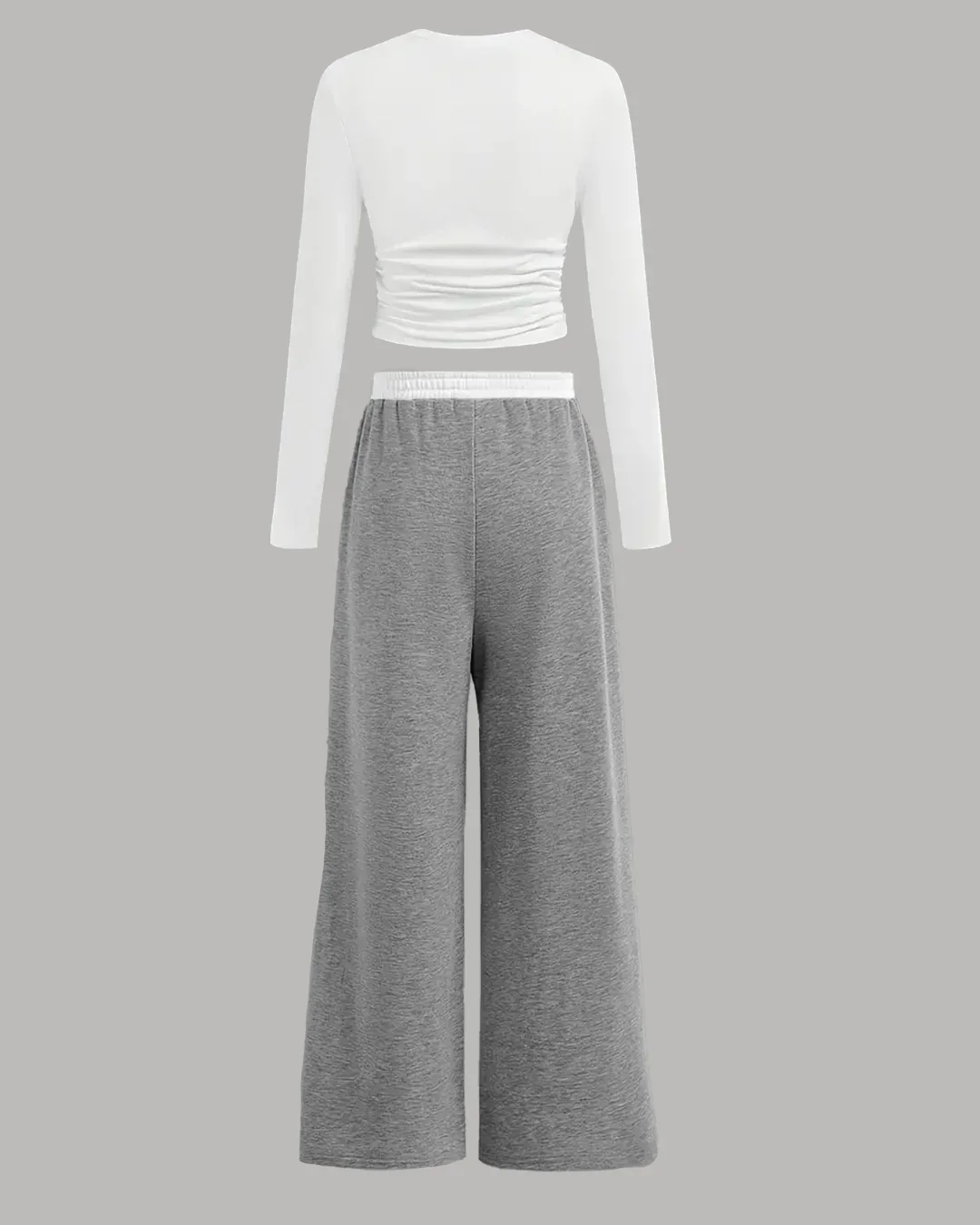 Mélange Long Sleeve Fitted Top & Wide-Leg Pants Set - Image 2