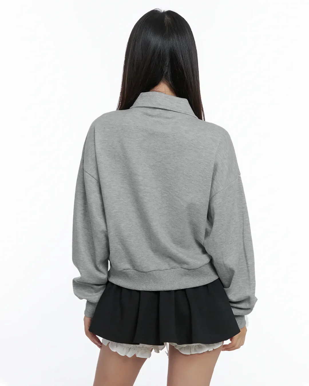 Mélange Zip Up Collar Long Sleeve Jacket with Front Pockets - Image 3