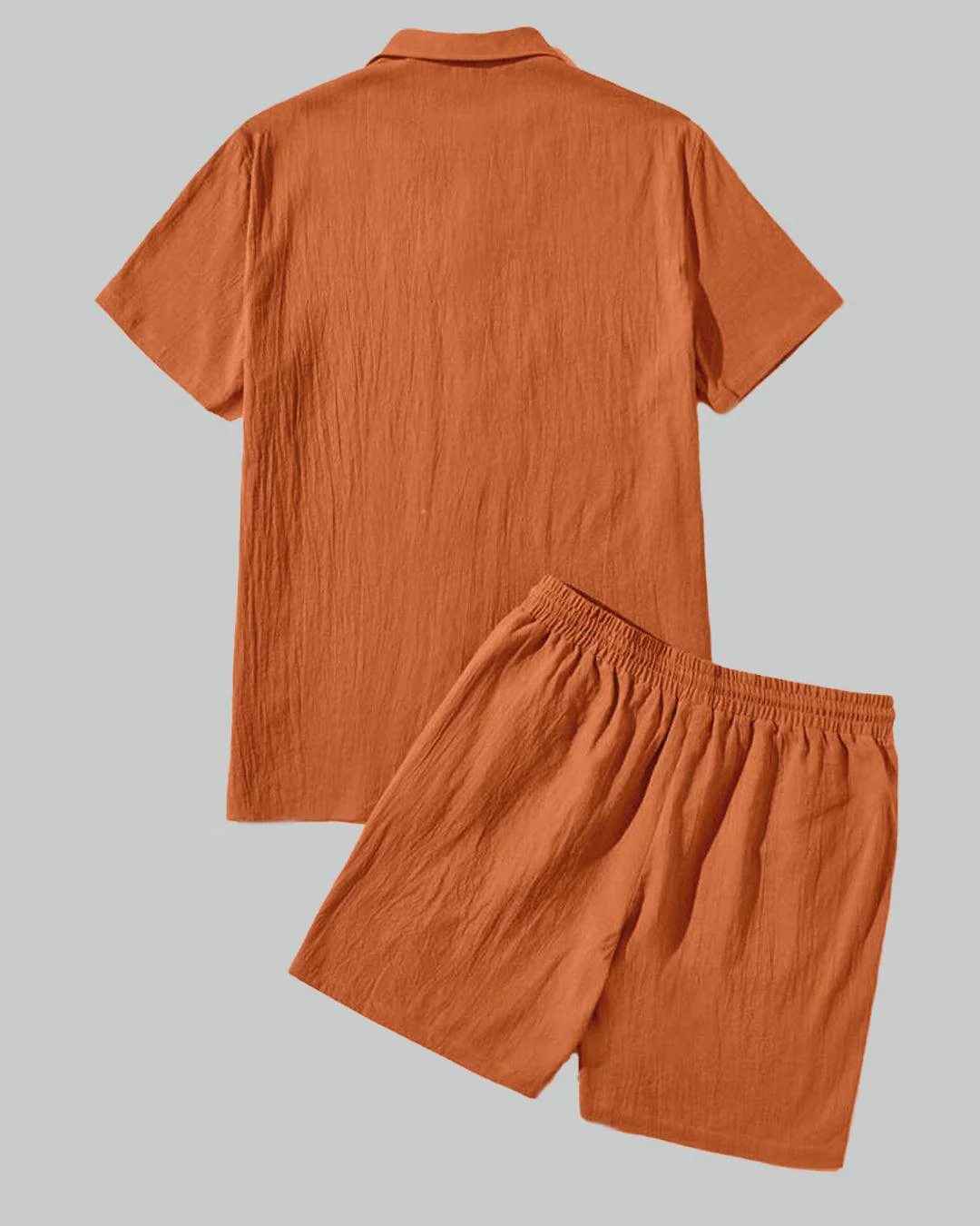 Men Basic Rust Orange Shirt & Drawstring Waist Shorts Set - Image 2