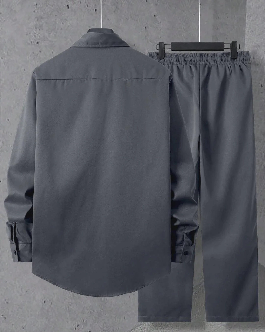 Men Casual Solid Long Sleeve Shirt and Pants Set - Image 2