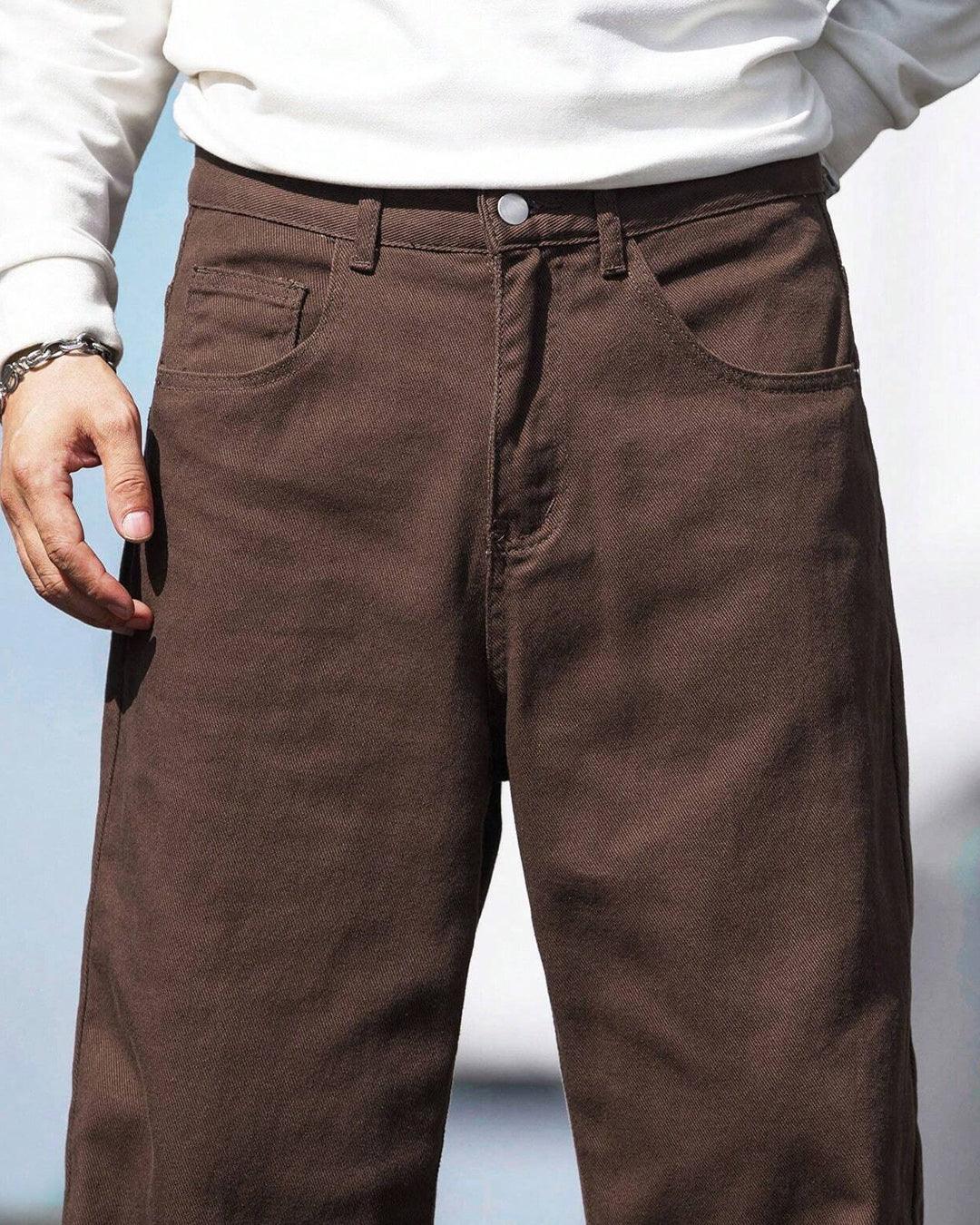 Men Manfinity Loose Straight Leg Trouser In Brown - Image 2
