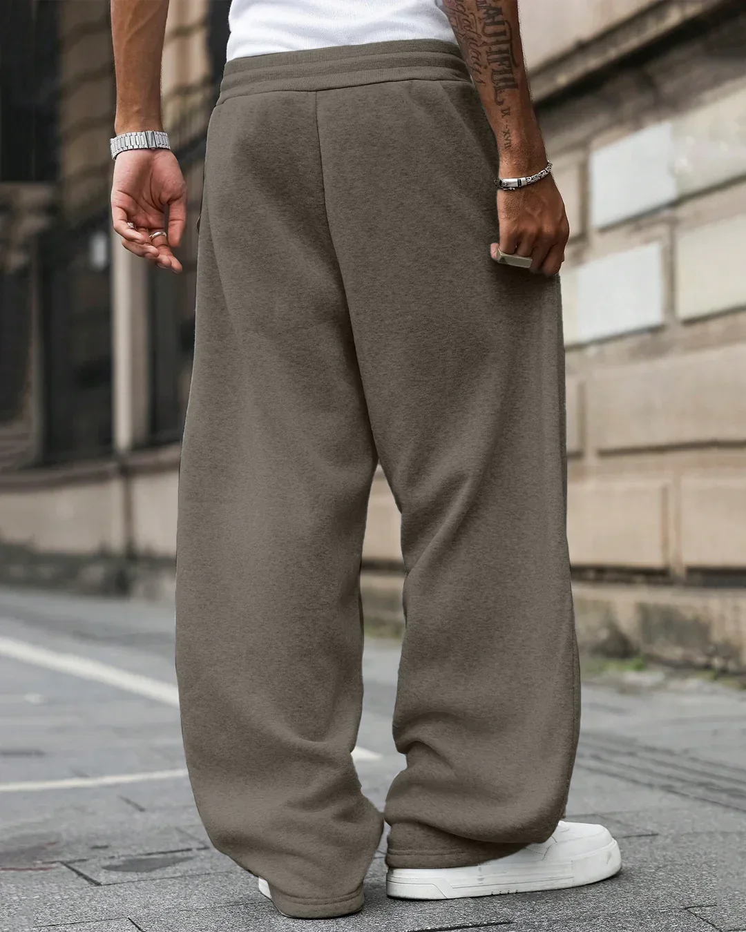 Men Oversized Drawstring Sweat Track Pants in Grey - Image 2