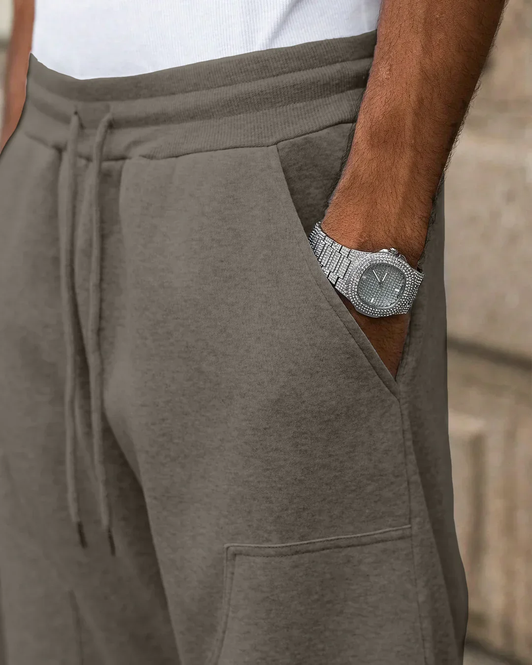 Men Oversized Drawstring Sweat Track Pants in Grey - Image 3