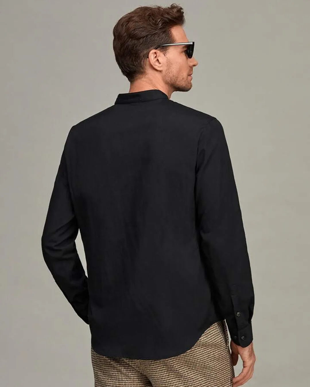 Men Solid Casual Style Half Button Black Shirt - Image 3