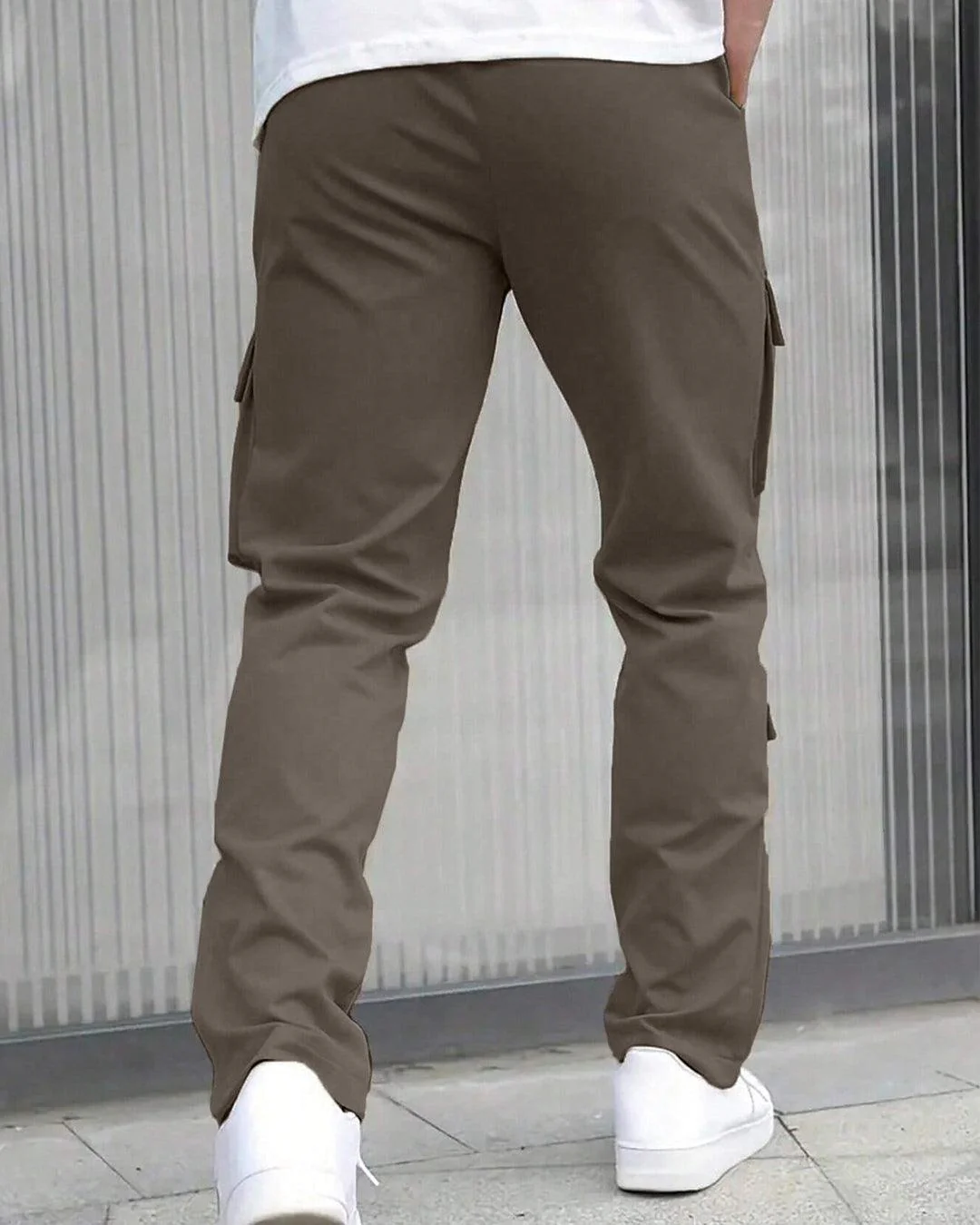 Men Solid Color Front Tie Pocket Simple Casual Straight Leg Cargo Pants - Image 3