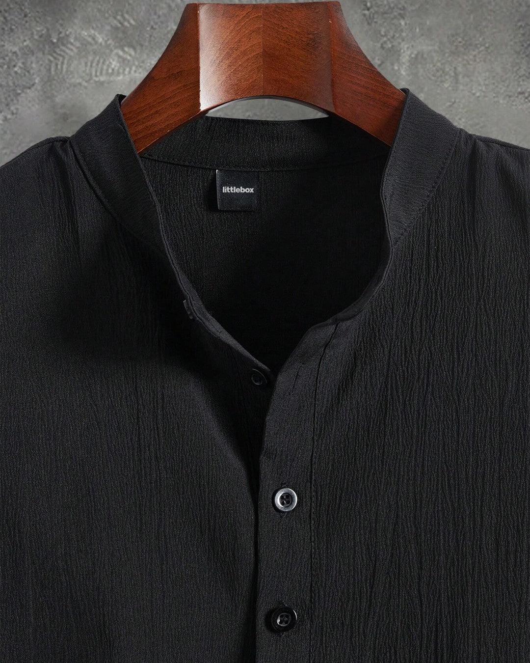 Men Solid Color Half-Button Short Sleeve Shirt And Pocketed Long Pants Summer Casual Set - Image 3