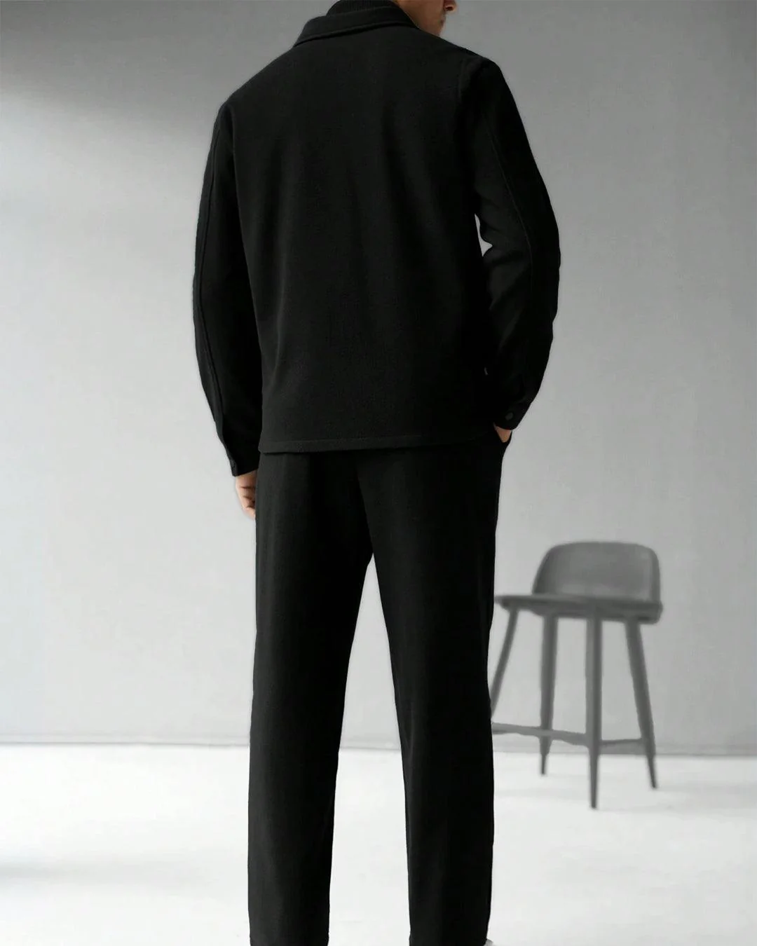 Men Solid Color Long Sleeve Single-Breasted Jacket And Pants Set - Image 3