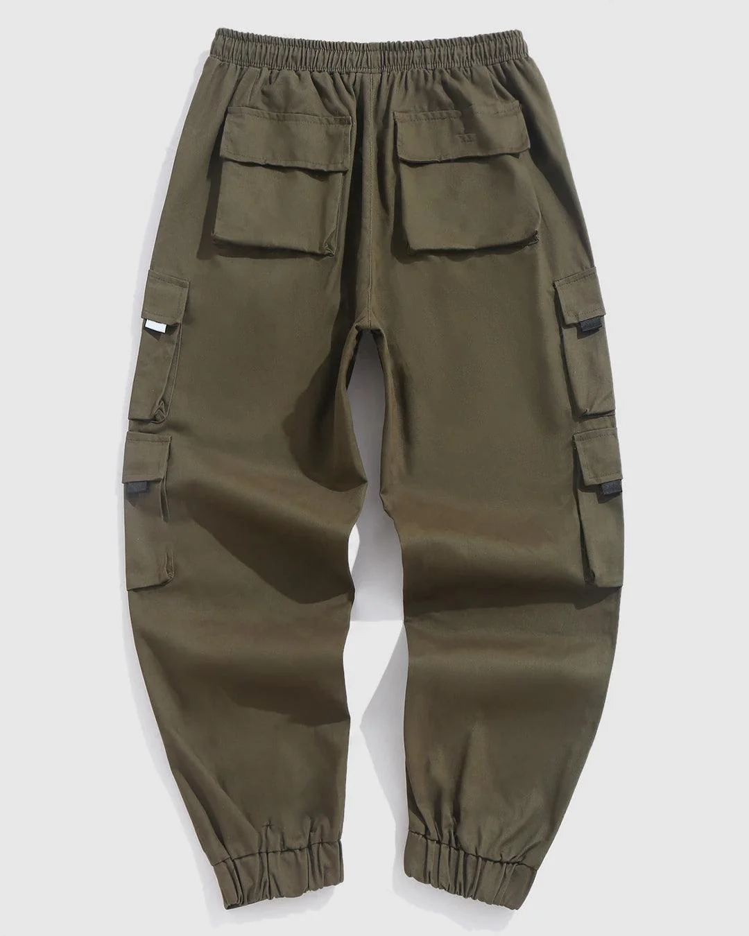 Men Streetwear Multi-Pocket Drawstring Beam Feet Olive Green Cargo Pants - Image 5