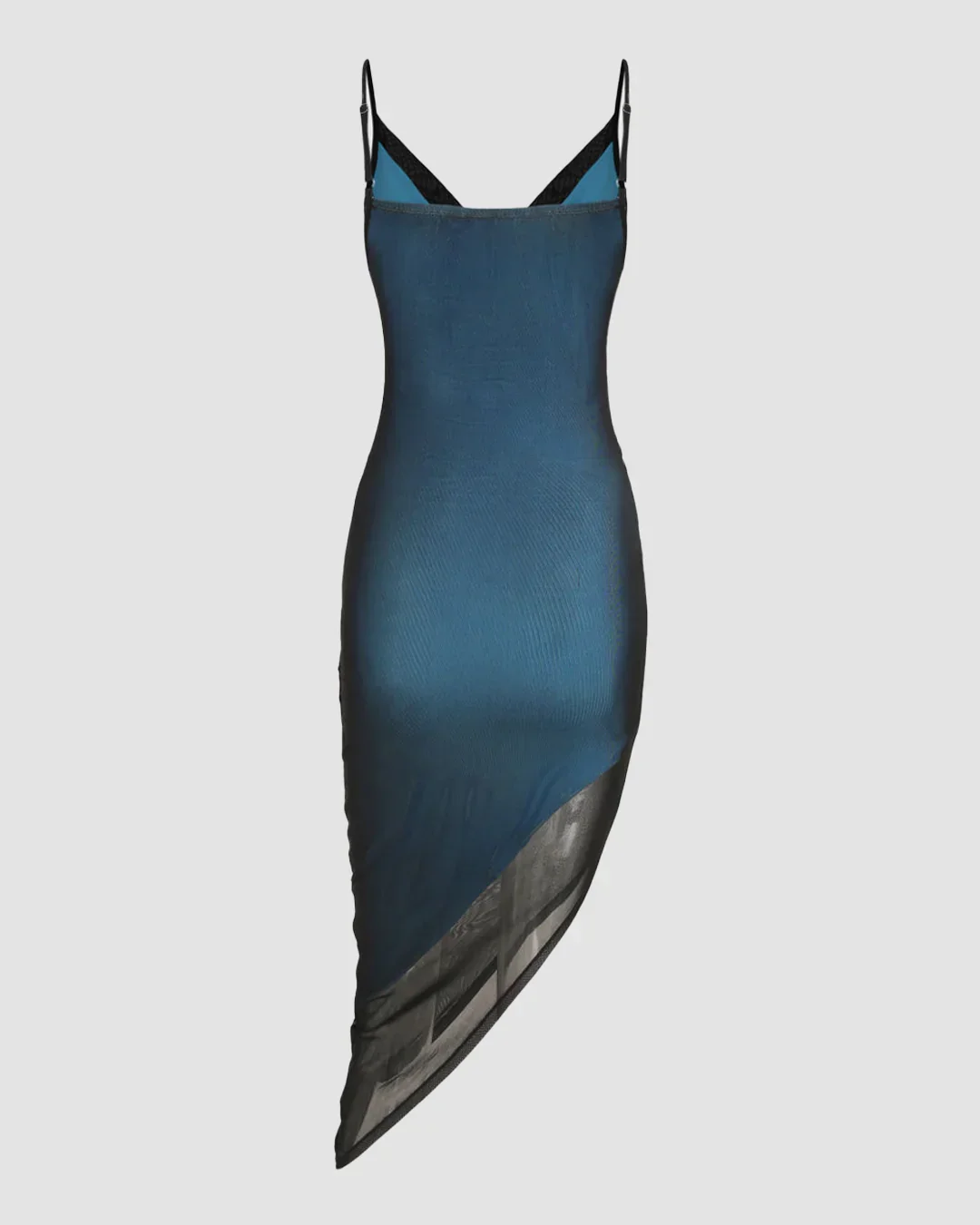 Mesh Cowl Neck Ruched Midi Dress in Black And Blue - Image 2