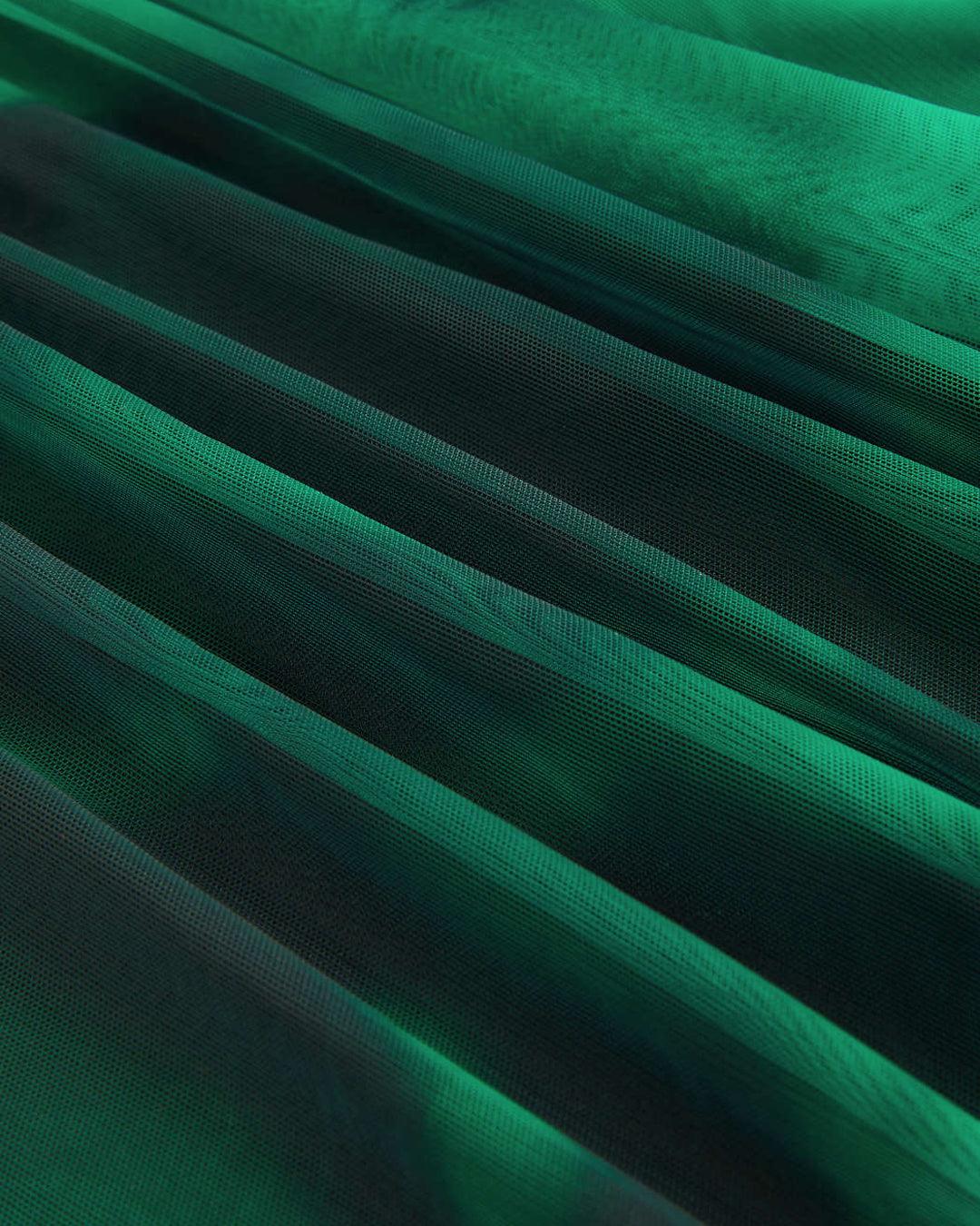 Mesh Cowl Neck Ruched Split Green Midi Dress - Image 3