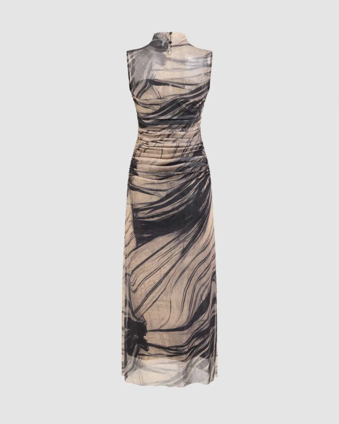 High Neck Slim Fit Abstract Pattern Maxi Dress - Image 2