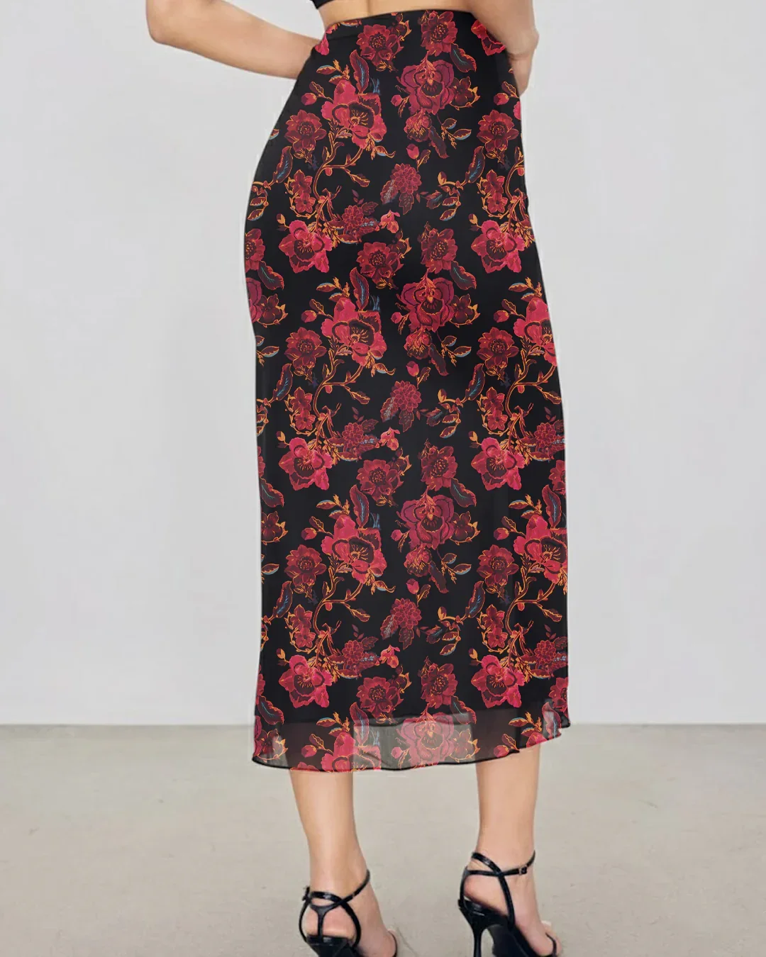 Mesh Mid Rise Floral Maxi Skirt - Image 2