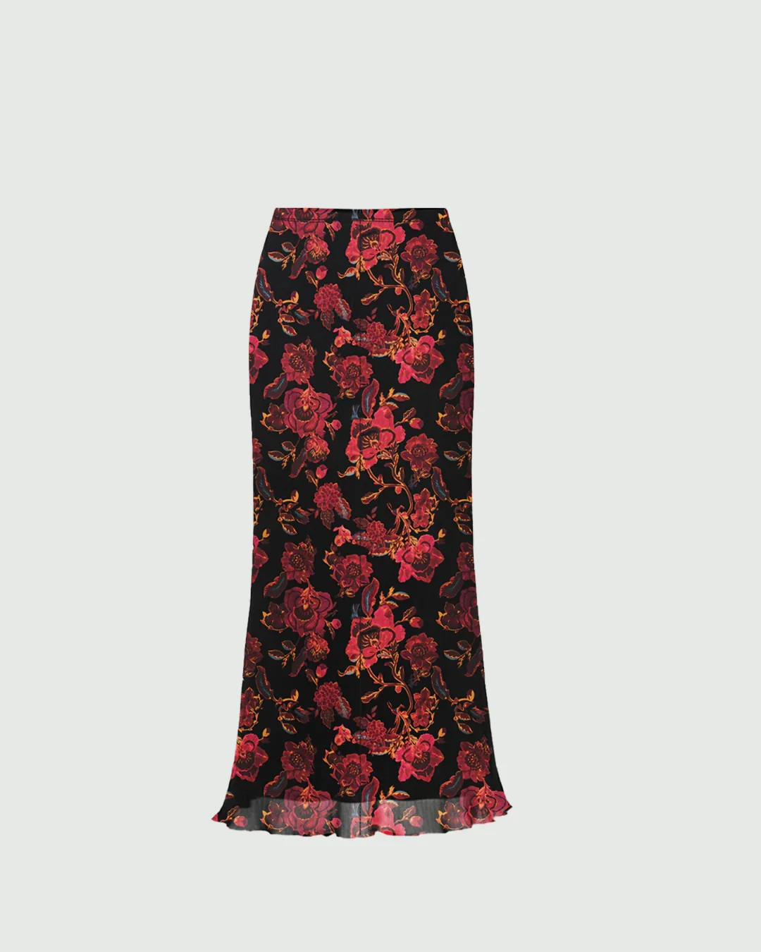 Mesh Mid Rise Floral Maxi Skirt - Image 4