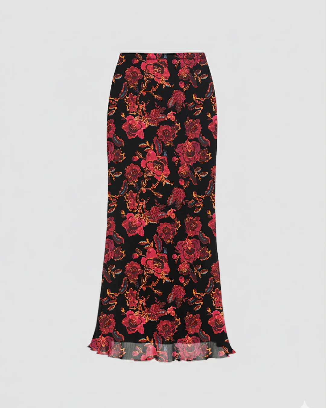 Mesh Mid Rise Floral Maxi Skirt - Image 5