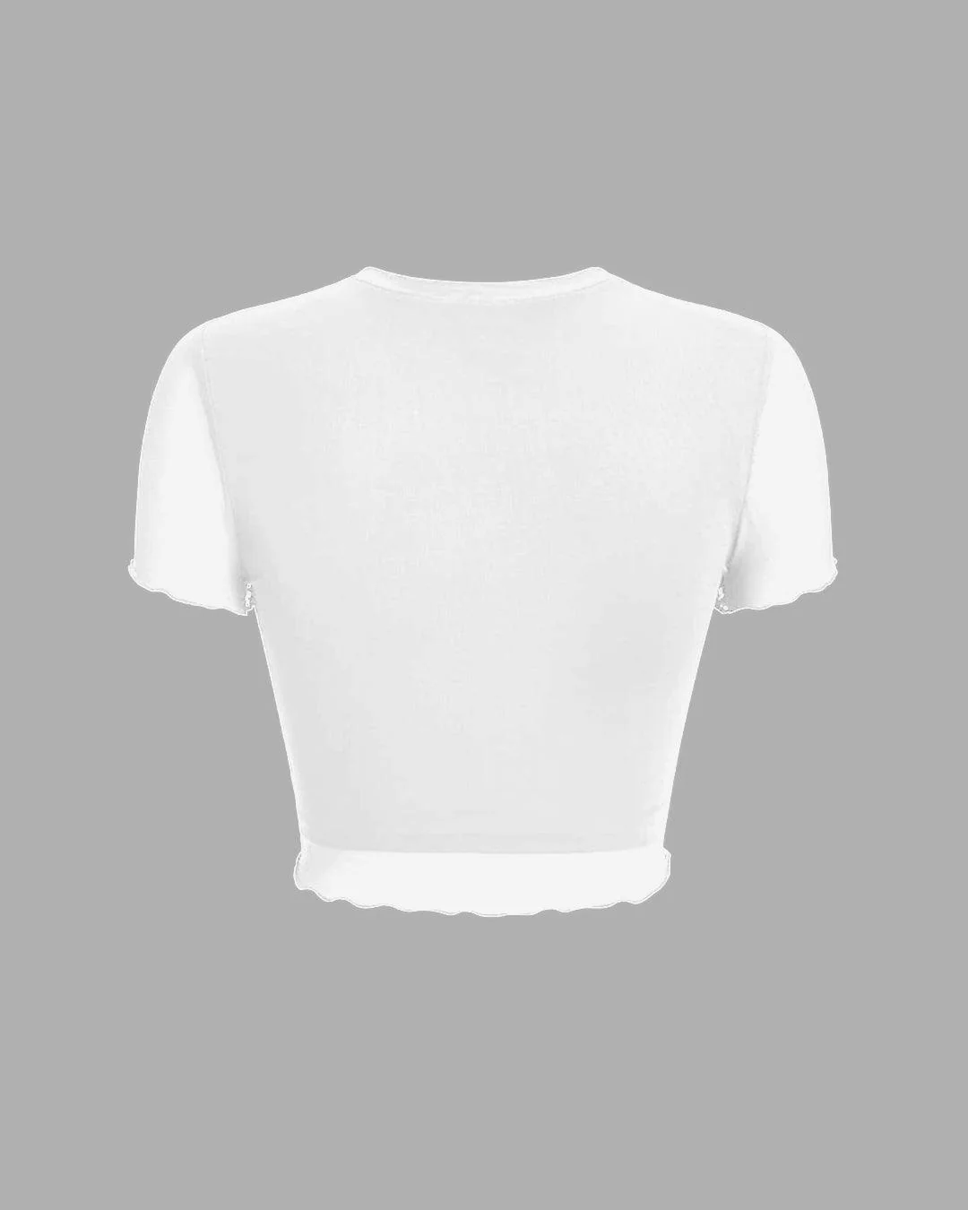 Mesh Panel Short Sleeve White Crop Top - Image 2