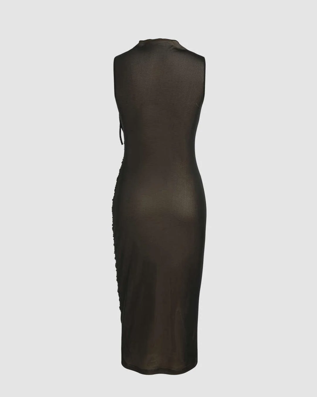 Sleeveless Mesh Midi Dress With Ruched High Neck - Image 3