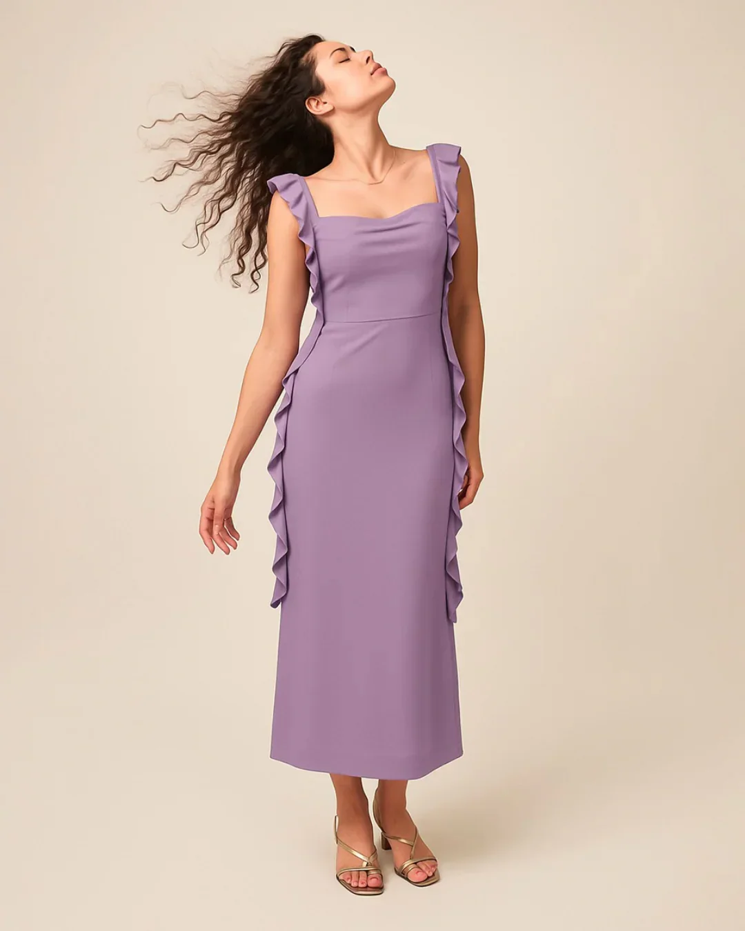 Mesh Ruffle Lilac Maxi Dress - Image 2