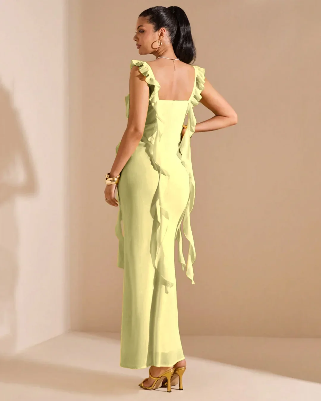 Mesh Ruffle Vanilla Maxi Dress - Image 3