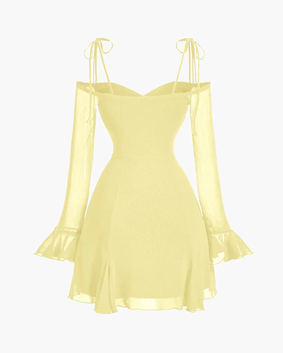 Mesh Sleeve Tie-Strap Fit & Flare Dress in French Vanilla - Image 3