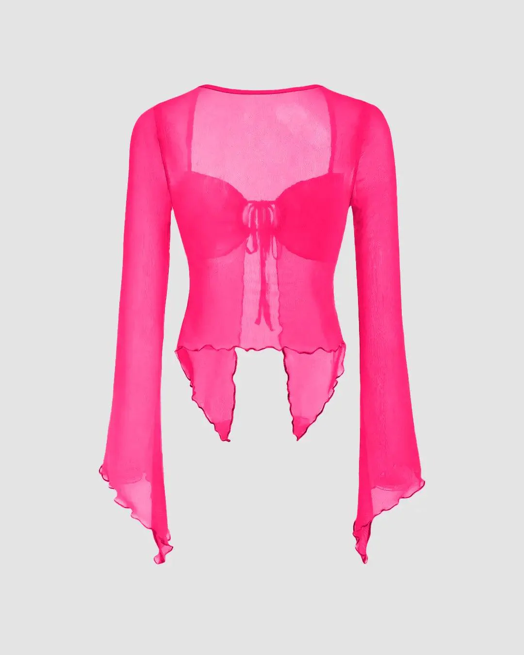 Mesh Square Neck Asymmetrical Top In Pink - Image 2