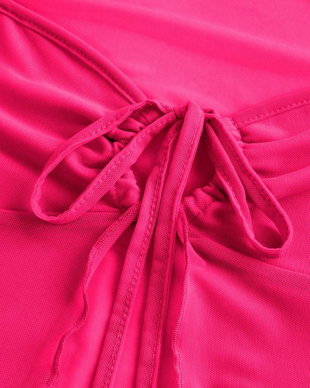 Mesh Square Neck Asymmetrical Top In Pink - Image 3