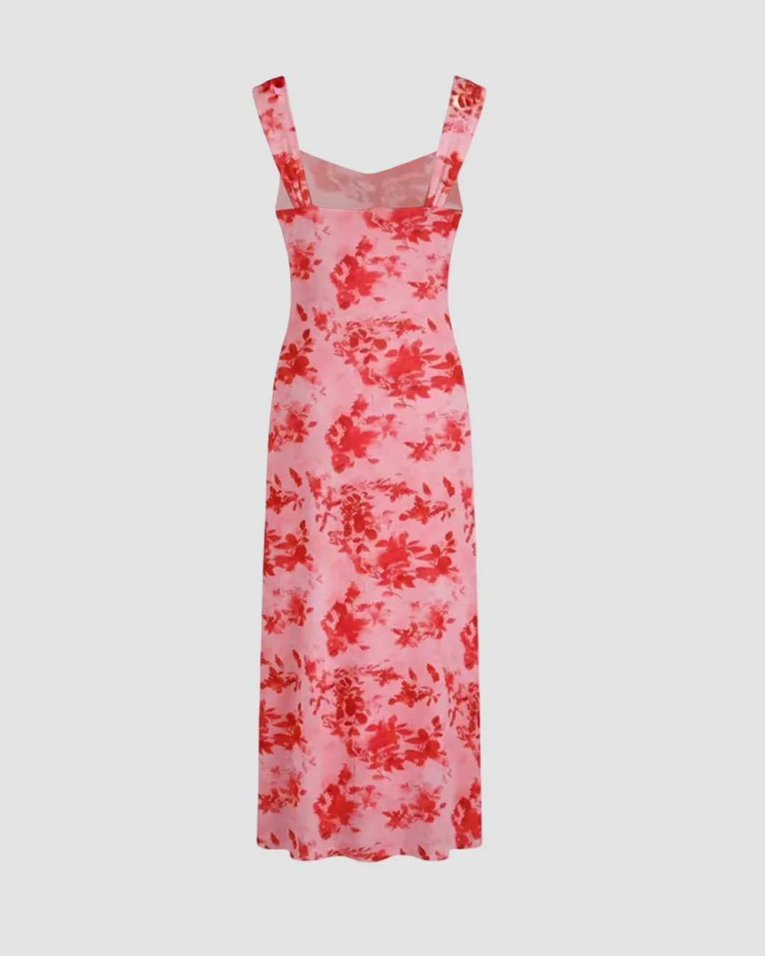 Mesh Square Neck Floral Bowknot Midi Dress in Rose - Image 2